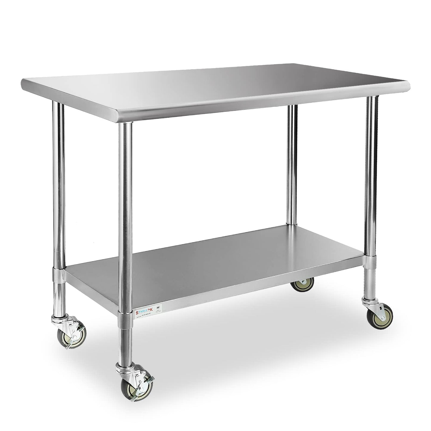 STABLEINK Stainless Steel Table with Wheels 24 x 48 Inches 4ft, NSF Commercial Prep & Workbench with Adjustable Undershelf, for Commercial Kitchen, Restaurant, Laundry, Hotel and Garage