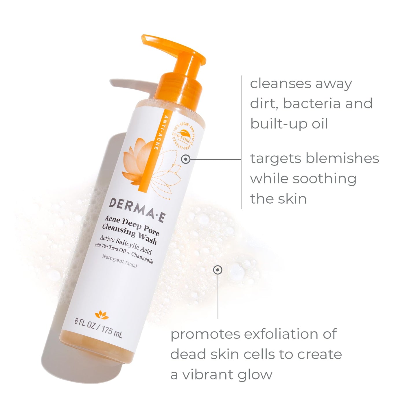 Derma E Acne Deep Pore Cleansing Wash - Blemish Control Facial Cleanser with Salicylic Acid - Gentle Oil Control Face Wash Sooth