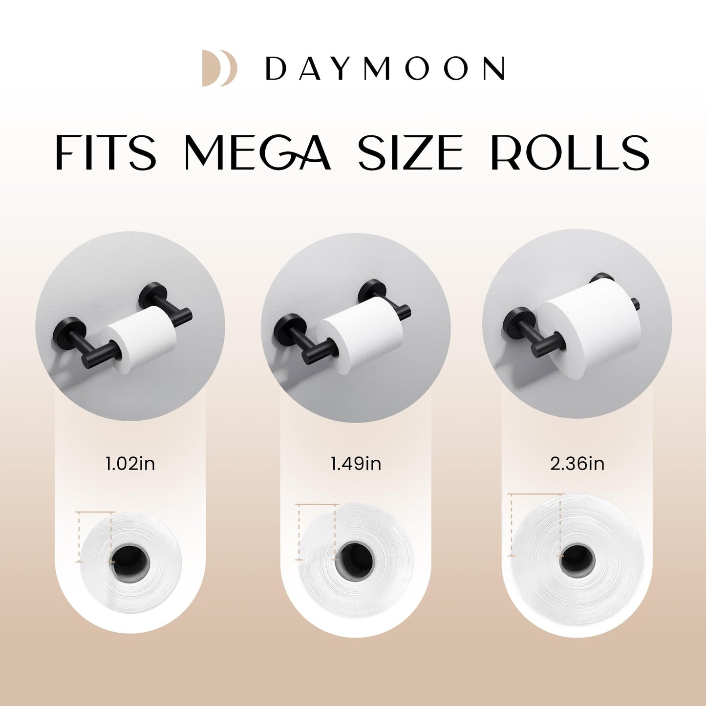 Day Moon™ Matte Black Toilet Paper Holder - Wall Mount Modern Roll Holder for Bathroom