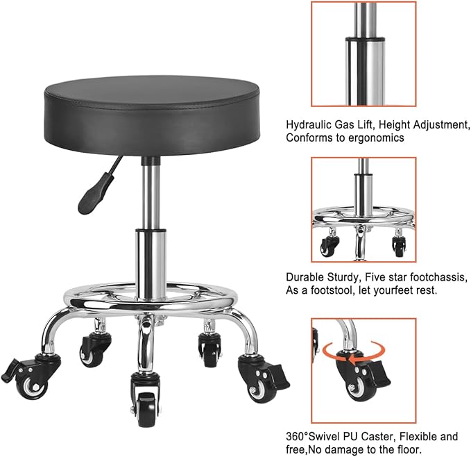 JOSTZHXIN Low Height Rolling Stool Height Adjustable Low Roller Seat, Swivel Small Chair Mechanic Stool, Short Stools for Home Office Garage Shop (Style 2)