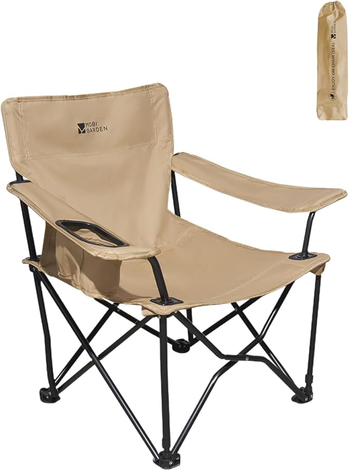 MOBI GARDEN Portable Camping Chair with Side Pockets & Cup Holder, Carry Bag Included, Great for Camping, Tailgating, Fire...
