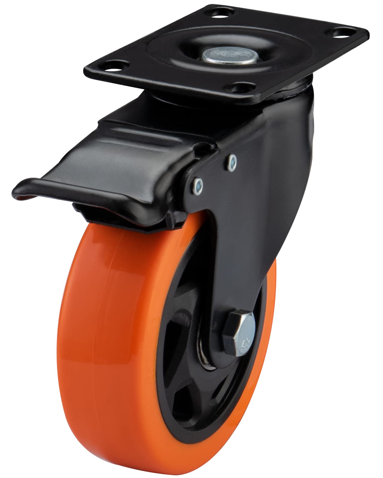 ASRINIEY 4" Caster Wheels, Casters Set of 4 Heavy Duty - Orange Polyurethane Castors, Top Plate Swivel Wheels, 4-Pack Industrial Casters with Brake, Locking Caster for Furniture and Workbench