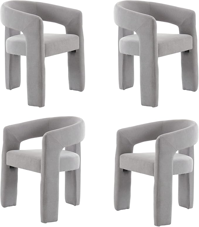 DAYALANE Modern Barrel Dining Chairs Set of 2, Upholstered Kitchen Chairs with Arms Comfy Chenille Side Chair for Living Room/Dining Room/Reception, Grey Chenille