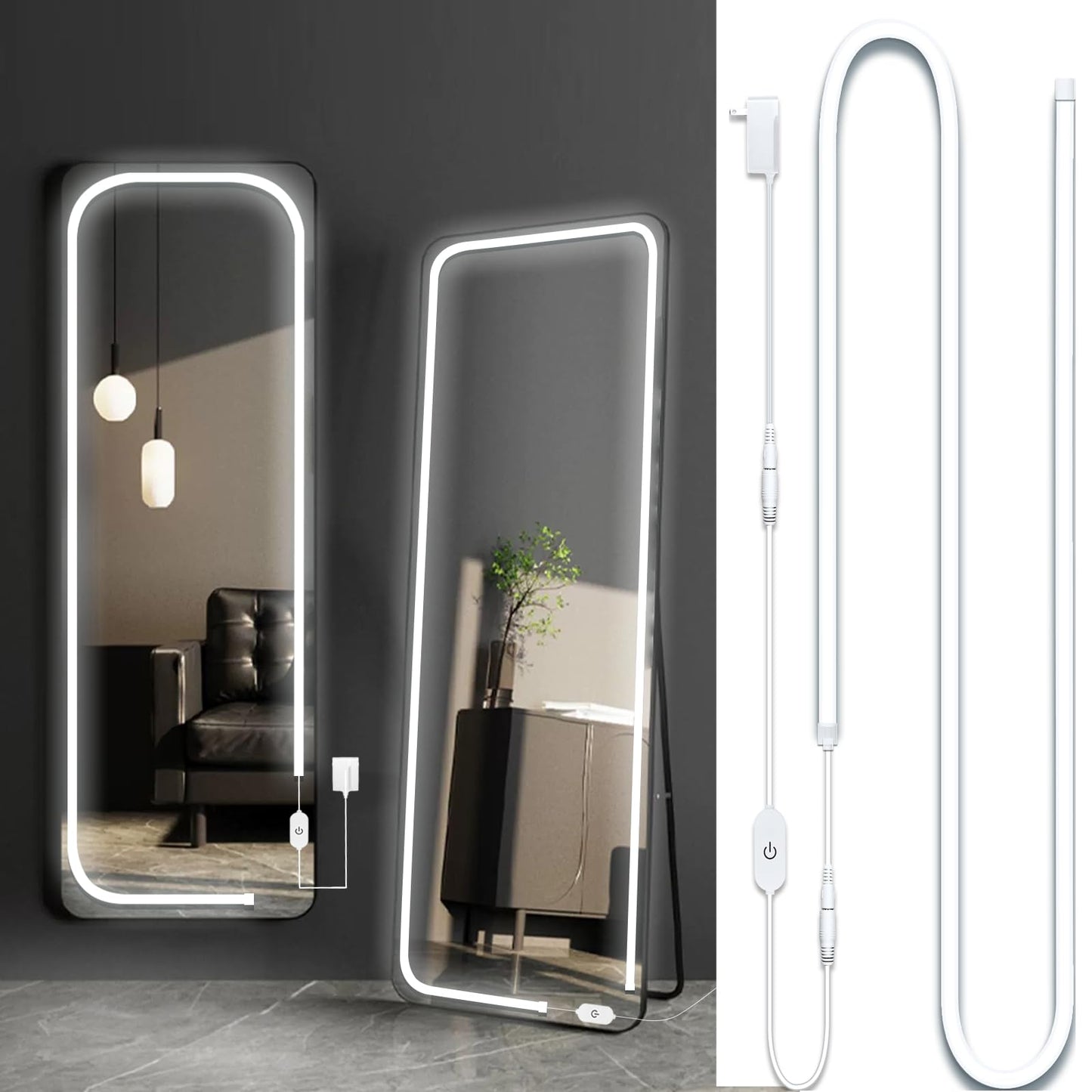 Blikshin Led Vanity Mirror Lights, 13.2FT 6000k Full Body Mirror Light Strip, Stick on Vanity Lights with AC Adapter Touch Control, Makeup Lighting for Full Body Mirror/Makeup Table/Bathroom