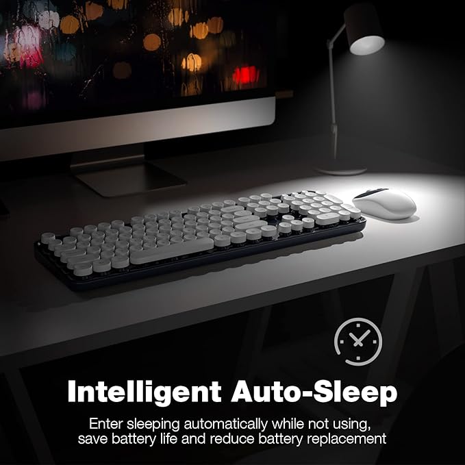 MOFII Wireless Keyboard and Mouse Combo, Dark Blue 2.4G Full Size Keyboard, Round Key Typewriter Keyboards and Cute Mice with 2 in 1 USB Dongle, for PC Laptop Chromebook Smart TV