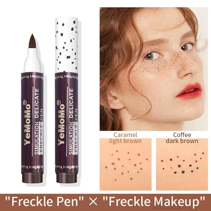 Freckle Pen, Waterproof Makeup Marker, Caramel Light Brown and Coffee Dark Brown, Long-Lasting Simulation Freckle Makeup (Light Brown)
