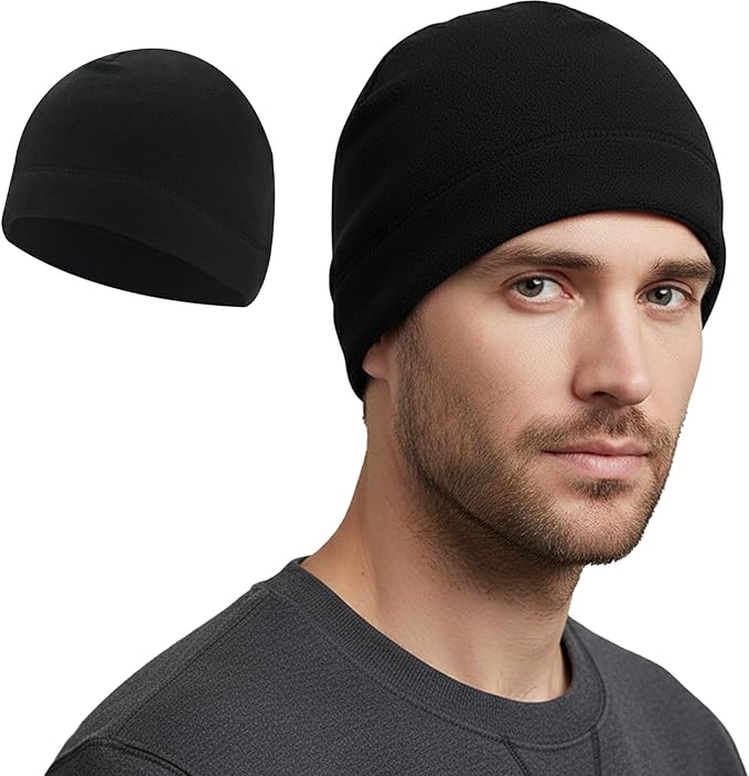 Thermal Cycling Beanie, Windproof Fleece Winter Cap for Outdoor Sports and Biking Black