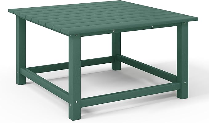 Costaelm Patio Conversation Set, 5 Piece Balcony Furniture, Small Patio Firepit Furniture Outdoor Adirondack Square Coffee Table and Chair for Backyard Lawn Porch Pool Garden, Dark Green