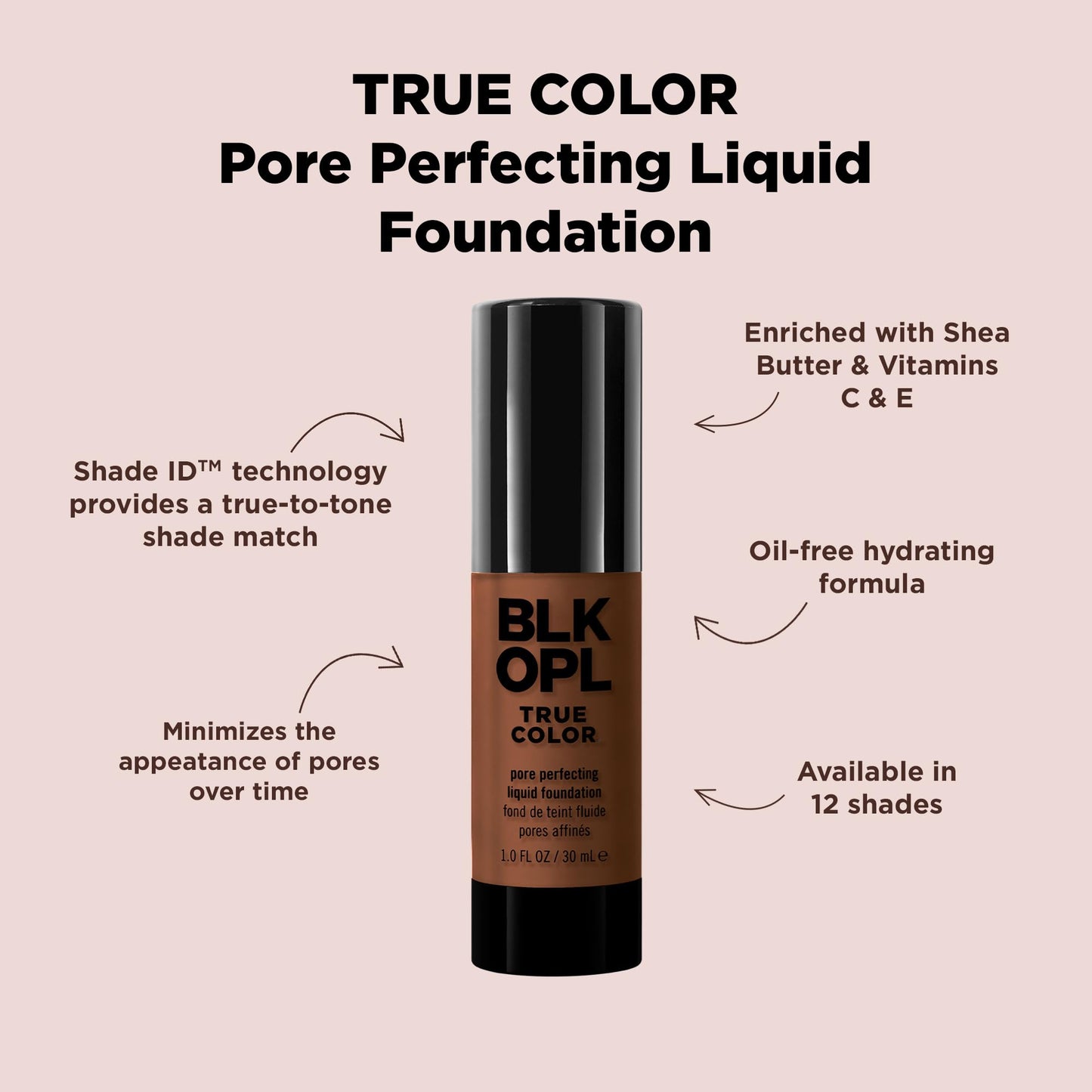 BLK/OPL TRUE COLOR Pore Perfecting Liquid Foundation, Hazelnut - enriched with Vitamins C & E, paraben-free, fragrance-free, cru