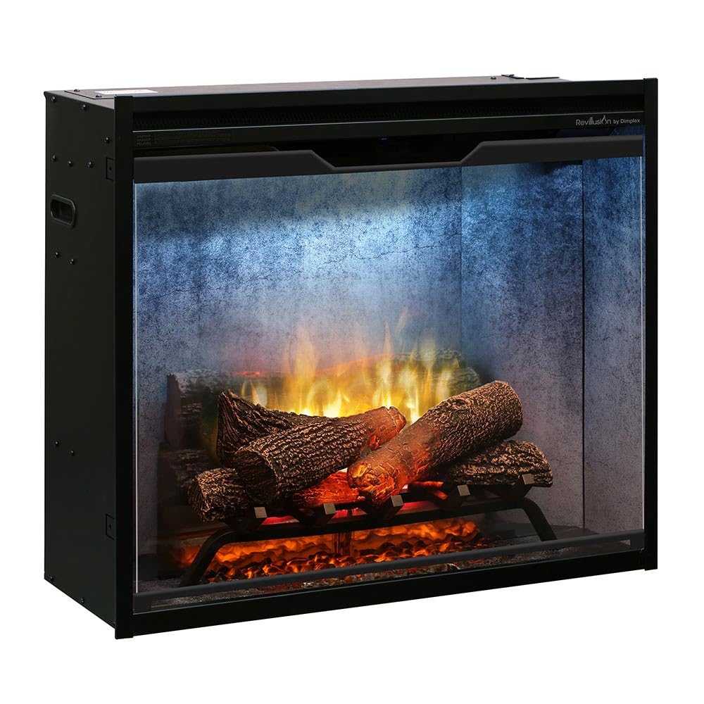 Dimplex Revillusion® 30 Inch Built-in Electric Firebox - Natural Concrete Background - Includes Realistic Faux Logset, Front Glass Panel, Firebox, and Plug Kit