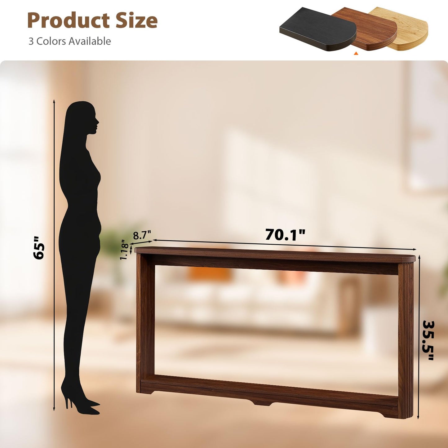 Hosnnile 70.1'' Long Console Table, Narrow Rectangular Sofa Table with Storage Shelf, Modern Wooden Entryway Table, Behind Couch for Entryway, Hallway, Entrance, Foyer, Living Room (Walnut)