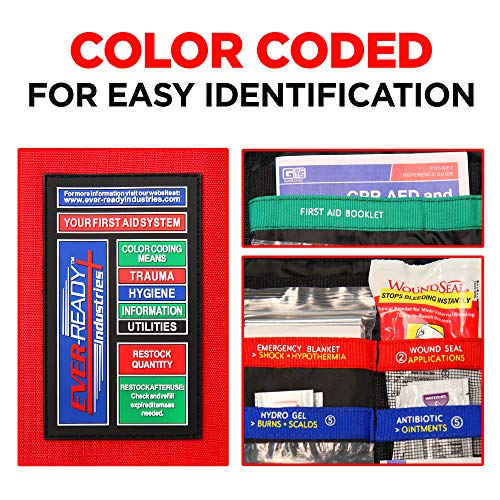 Ever-Ready Industries Outdoor Protection and Workplace First Aid Kit - Emergency Medical and Trauma Kit- Color Coded, Esse...