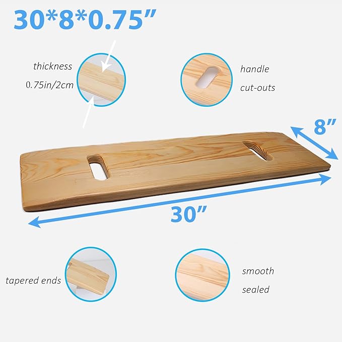 Slide Transfer Board with Handles,FSA Eligible,Made of Heavy-Duty Wood,Mobility Aid for Senior and Handicap,Load Capacity Up to 500 lbs (30 * 8 * 0.75)