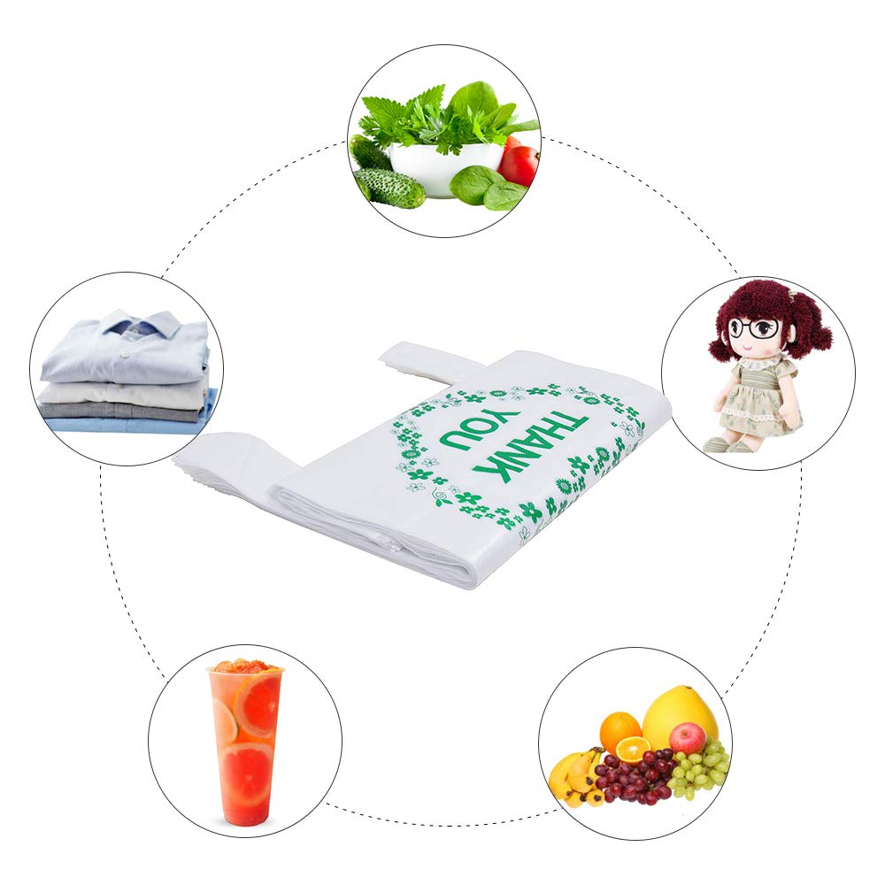 LazyMe Thank You T Shirt Bags White Plastic Grocery Bags with Handles, Standard Supermarket Size, 12 x 20 inch (100 pcs)