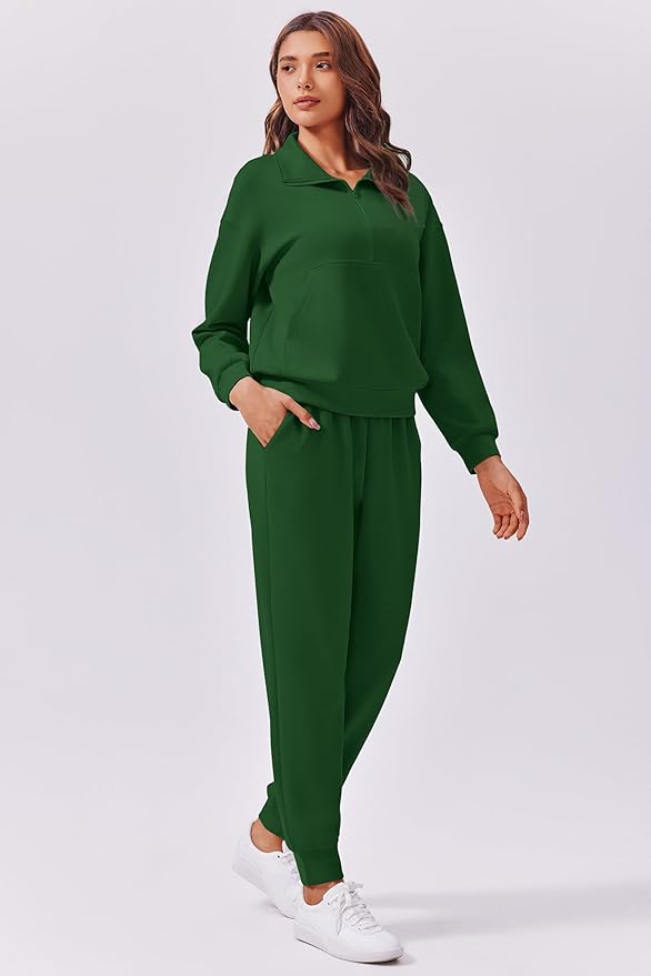 PINSPARK 2 Piece Sets for Women 2025 Fall Travel Outfits Long Sleeve Tracksuit Joggers Sets Half Zip Sweatsuit Matching Set