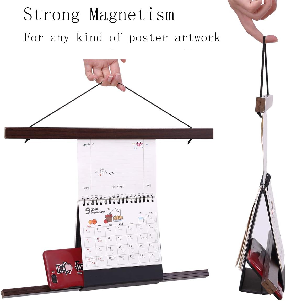 Ywlake Magnetic Poster Hanger, 8x10 8x20 8x11 Poster Frame Wood Wooden Magnet Print Posters Dowel Scroll Hanger Hangers Hanging Kit for Walls Map Canvas Artwork (Walnut, 8")