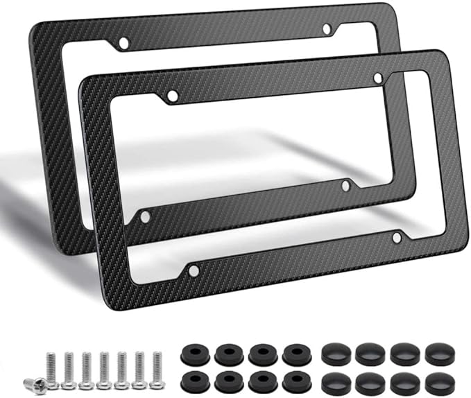 Carbon Fiber License Plate Frame, Glossy Waterproof Plastic Number Plate Frame Print Carbon Fiber Pattern for Man and Wome...