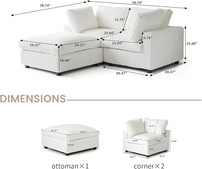 WJShome Cloud Modular Sectional Sofa,78" Plush Sofas for Living Room,L Shaped Sofa Couch with Storage Ottoman,3 Seater Comfy Couch Deep Seat Couches, Covers Washable&Replaceable (Beige)