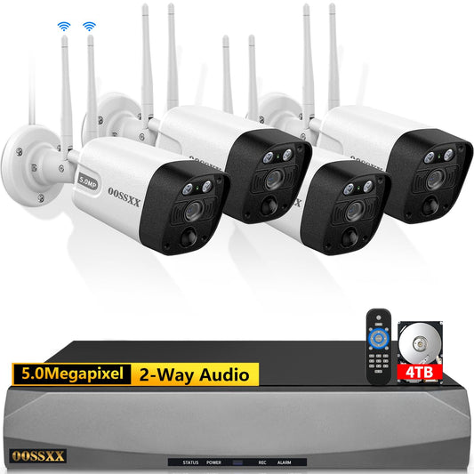 (2026 New) 5MP Wireless Security Camera System, 10CH NVR with 4 Outdoor WiFi Cameras & 4TB HDD, Dual Band 2.4/5.8GHz, 55% Longer Range, 130° Wide Angle, 2-Way Audio, No Monthly Fee