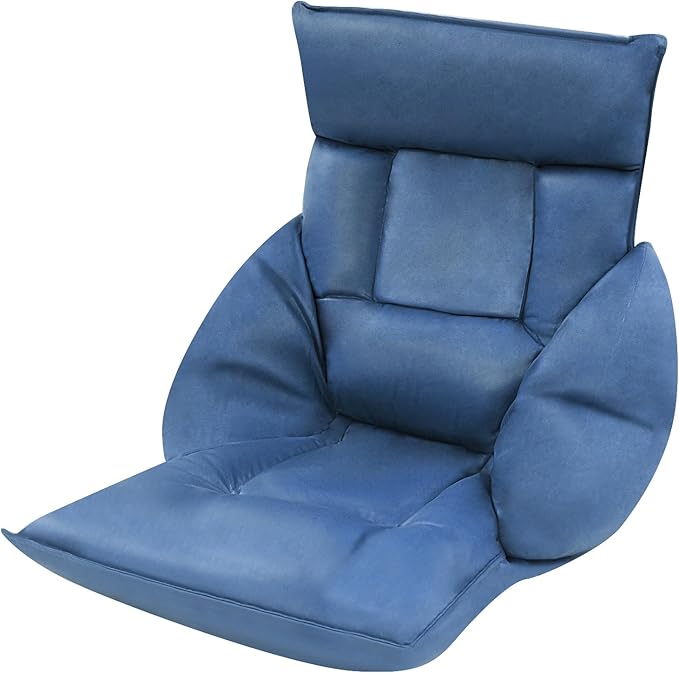 Floor Chair with Back Support, Folding Sofa Chair with 5 Adjustable Position, Cozy Tatami Human Bed with 5 Adjustable Positions for Living Room, Bedroom, Navy Blue