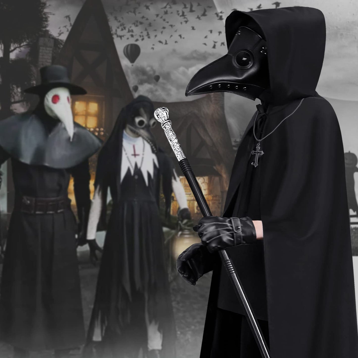 Halloween Plague Doctor Mask ，Steampunk Horror Scary Halloween Plague Doctor Mask Costume Props for Party Prom Gifts Set 6 in 1 for Men Women Kids (6 PCS)