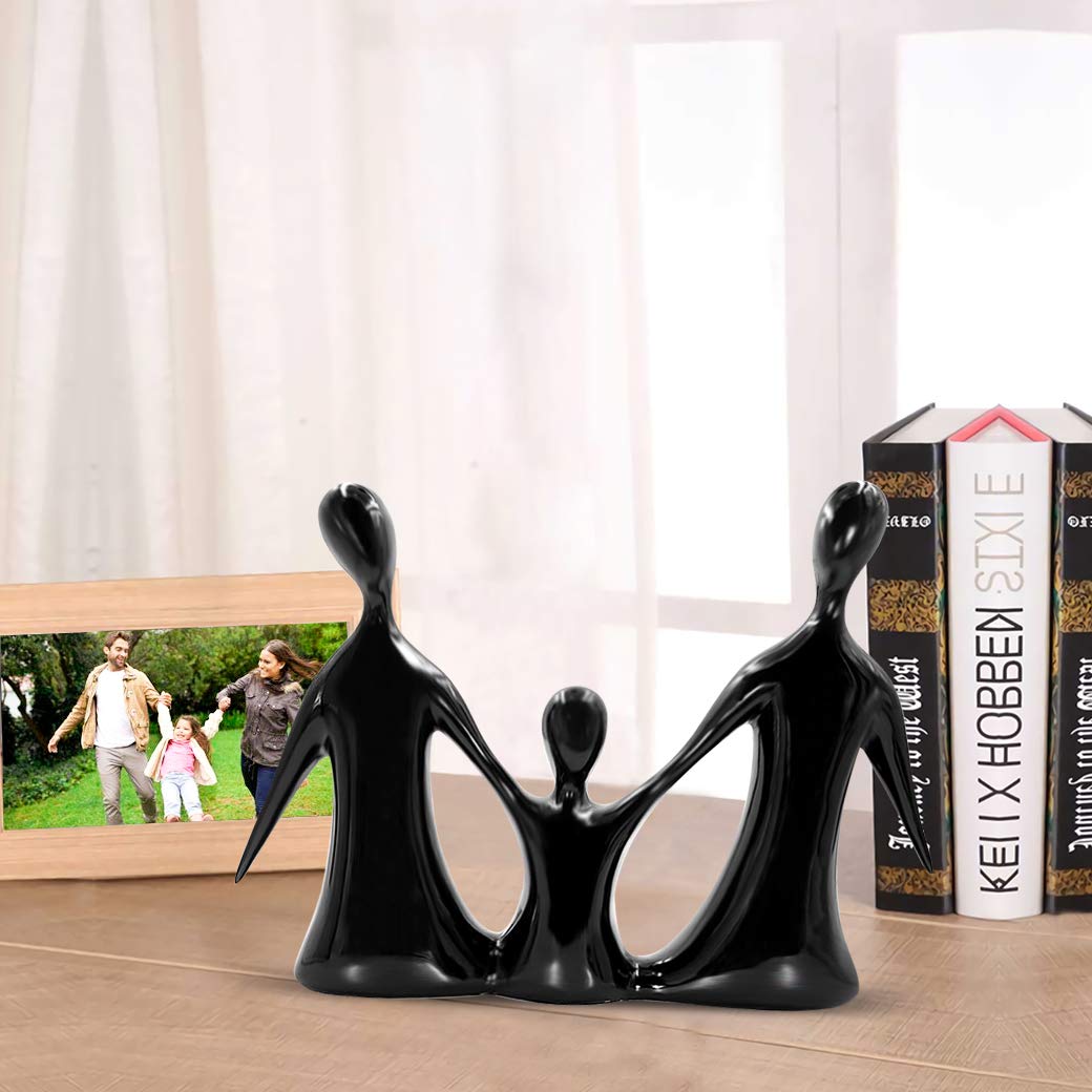 DreamsEden Family of 3 Figurines, Modern Art Family Sculpture Parents and Child Statue, Home Decor Tabletop Shelf Decoration, Gifts for Dad and Mother (Black)