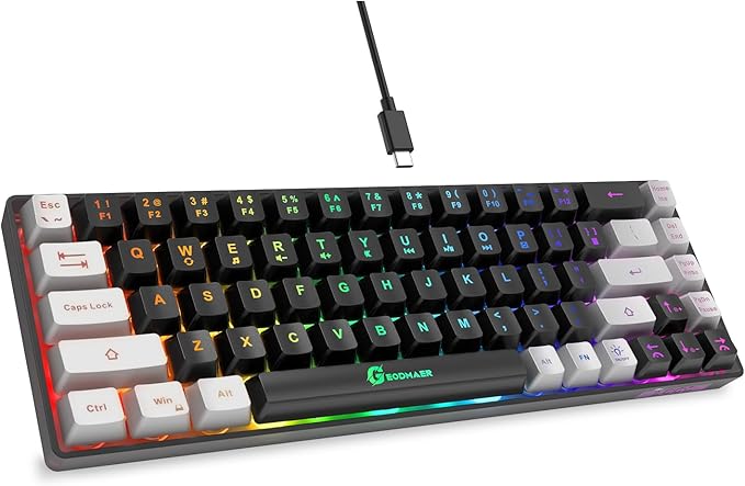 GEODMAER 65% Gaming Keyboard, LED Backlit Mini Wired Gaming Keyboard, Ultra-Compact Anti-Ghosting No-Conflict 68 Keys Gami...