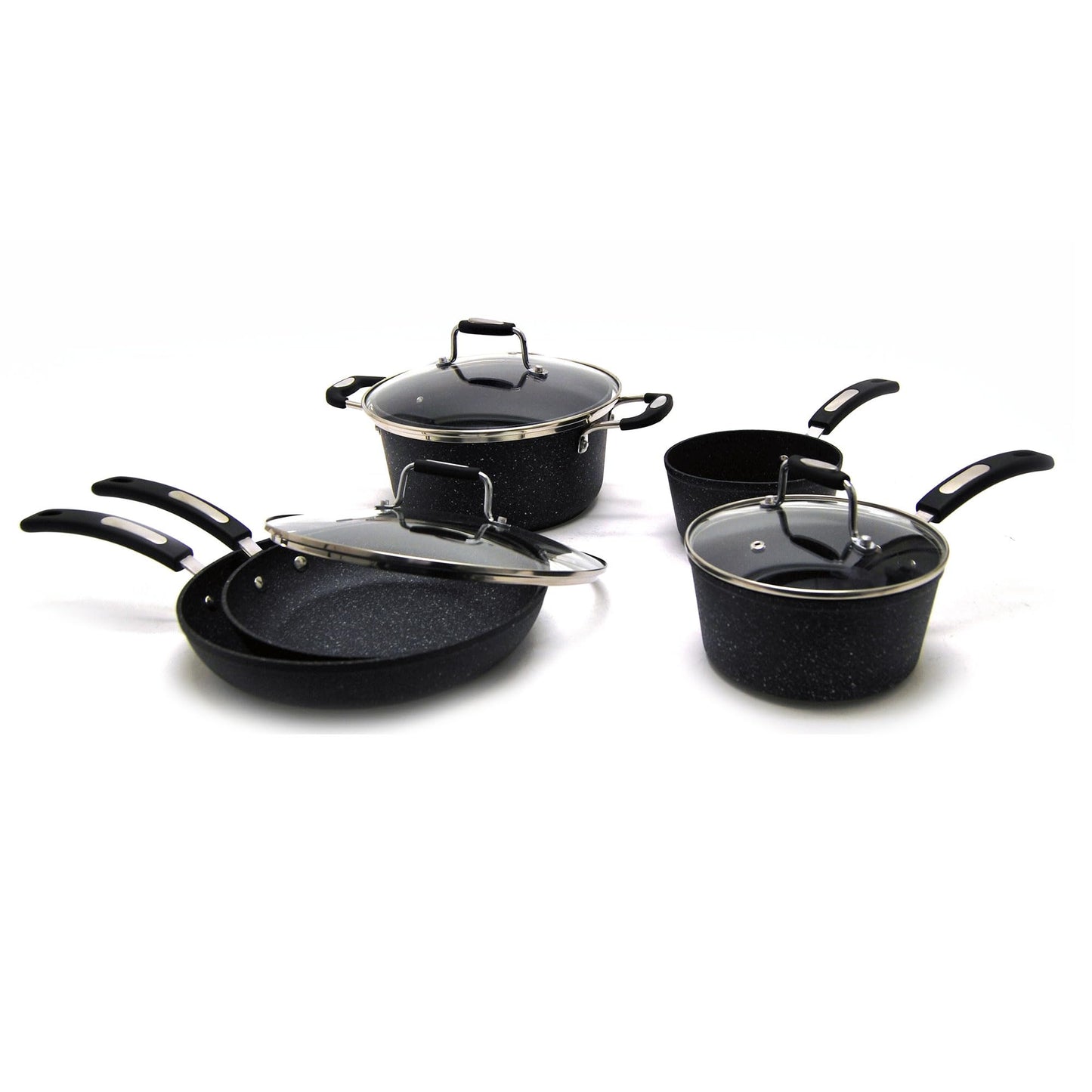 Starfrit The Rock Terra Ceramic Non-Stick Cookware Set, 8-Piece, Chemical-Free, Oven and Dishwasher Safe, with Saucepans, Stockpot, and Fry Pans, Black Marble