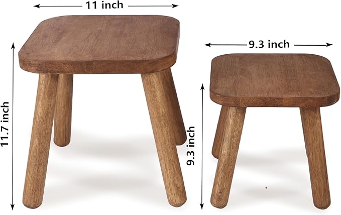 Jurath Natural Solid Wood Step Stool Wood Stool for Kids 11.7'' Sturdy Sitting Stool Wooden Step Stool for Adults Square Stool Wood Plant Stand Small Foot Stool with Four Detachable and Assembled Legs