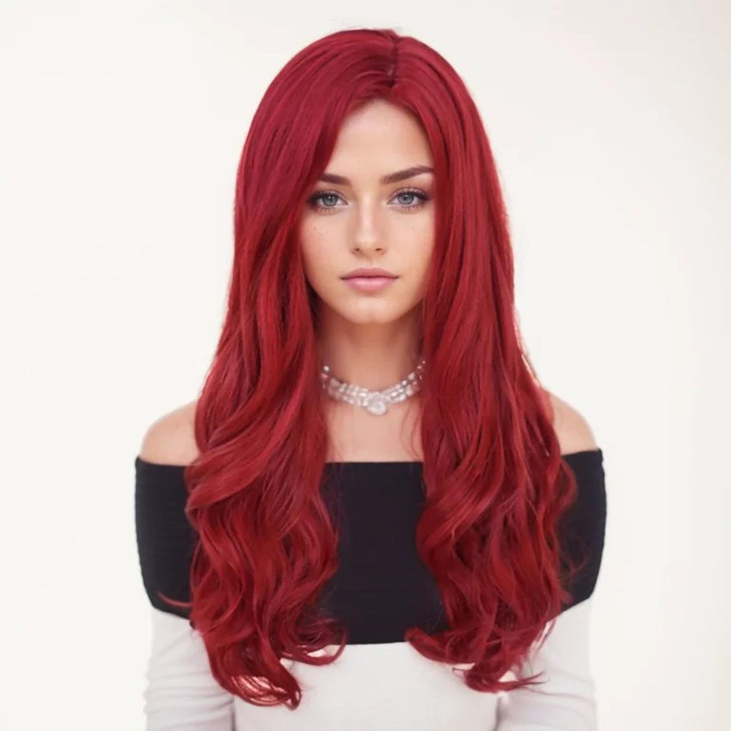 GNIMEGIL 23 Inch Gorgeous Long Curly Wig in Vivid Red Cosplay Poison Ivy Ariel Wig with Bangs Synthetic Body Wave Wigs for Women
