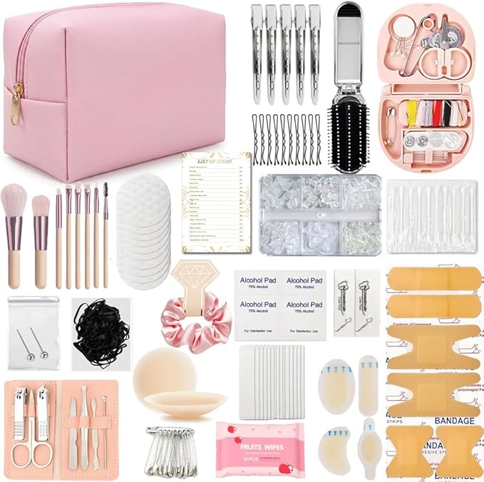 Emergency Kit for Women – Mini Emergency Kit with 50+ Essentials, Bridal & Wedding Day Survival Kit, Travel Safety Kit, Co...