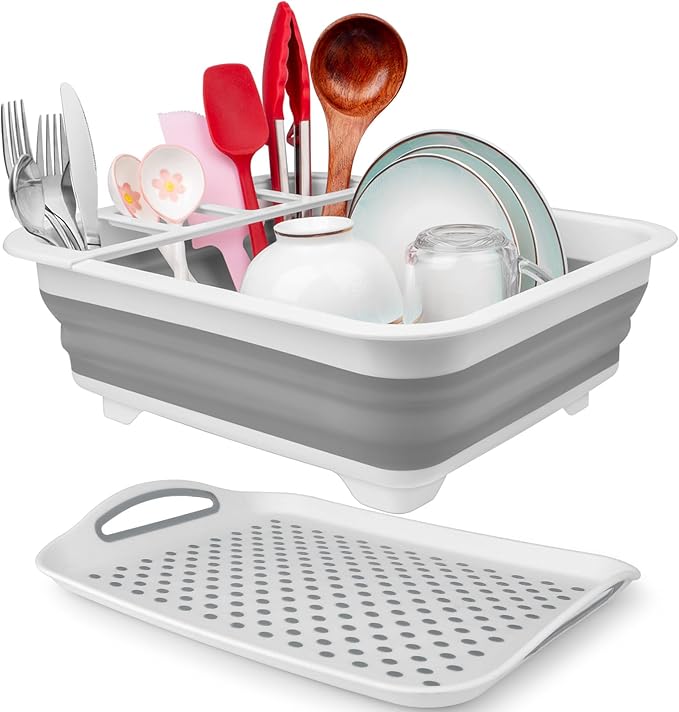 Collapsible Dish Drying Rack Portable Dish Drainers for Kitchen Counter with Drainboard, Kitchen Sink Organizer Basket RV ...