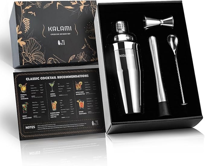 KALAMI Premium Cocktail Shaker Set, Beginner's 304 Stainless Steel Cocktail Kit. Martini Shaker Set with Cocktail Shaker, ...