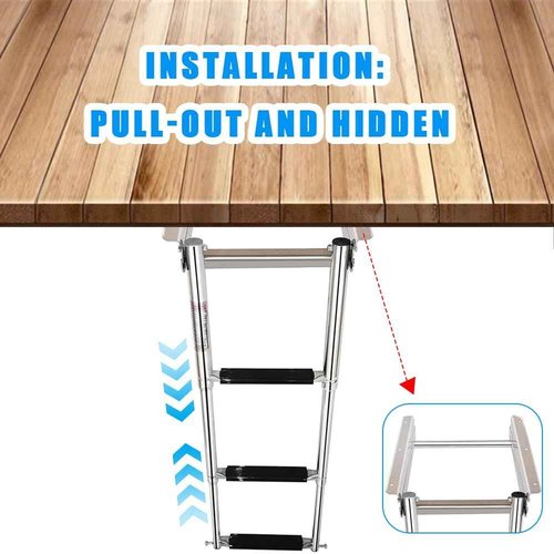 Mojiate Made 3 Step Telescoping Folding Boat Ladder Boarding Stepladder with Press-Type Spring for Boat Yacht Swimming Pool and More, Rated to 400 Pounds