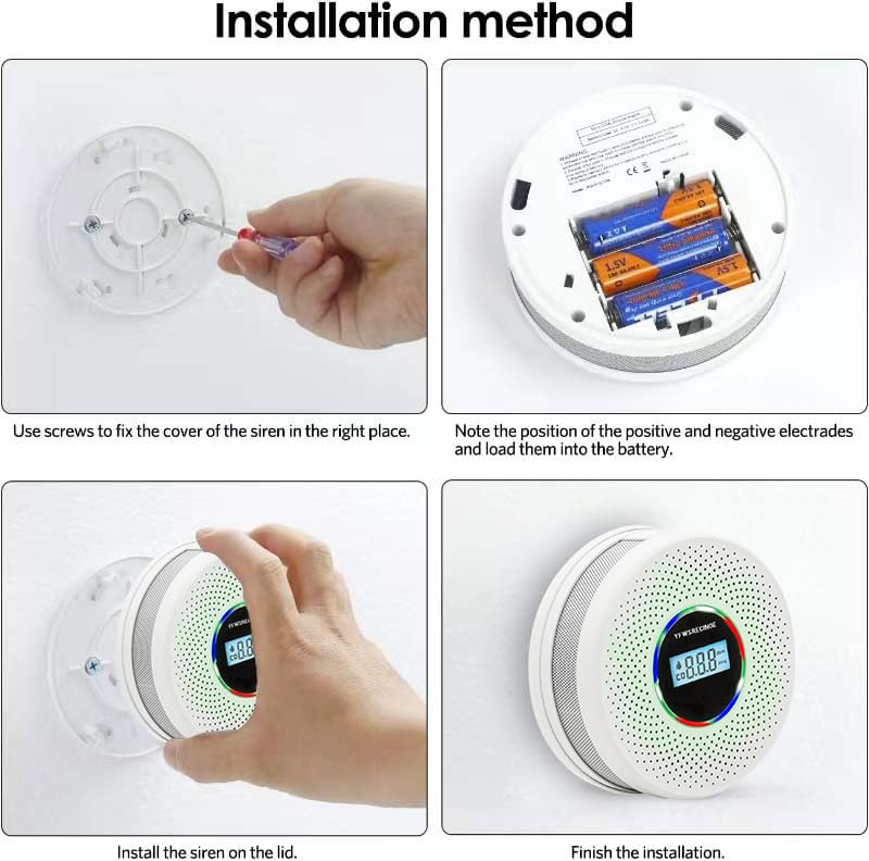 Yfwsrecinoe 4 Pack Upgraded Combination Smoke and Carbon Monoxide Alarm Detector, Dual Sensor Smoke Alarm&Carbon Monoxide Detector (Includes Battery)