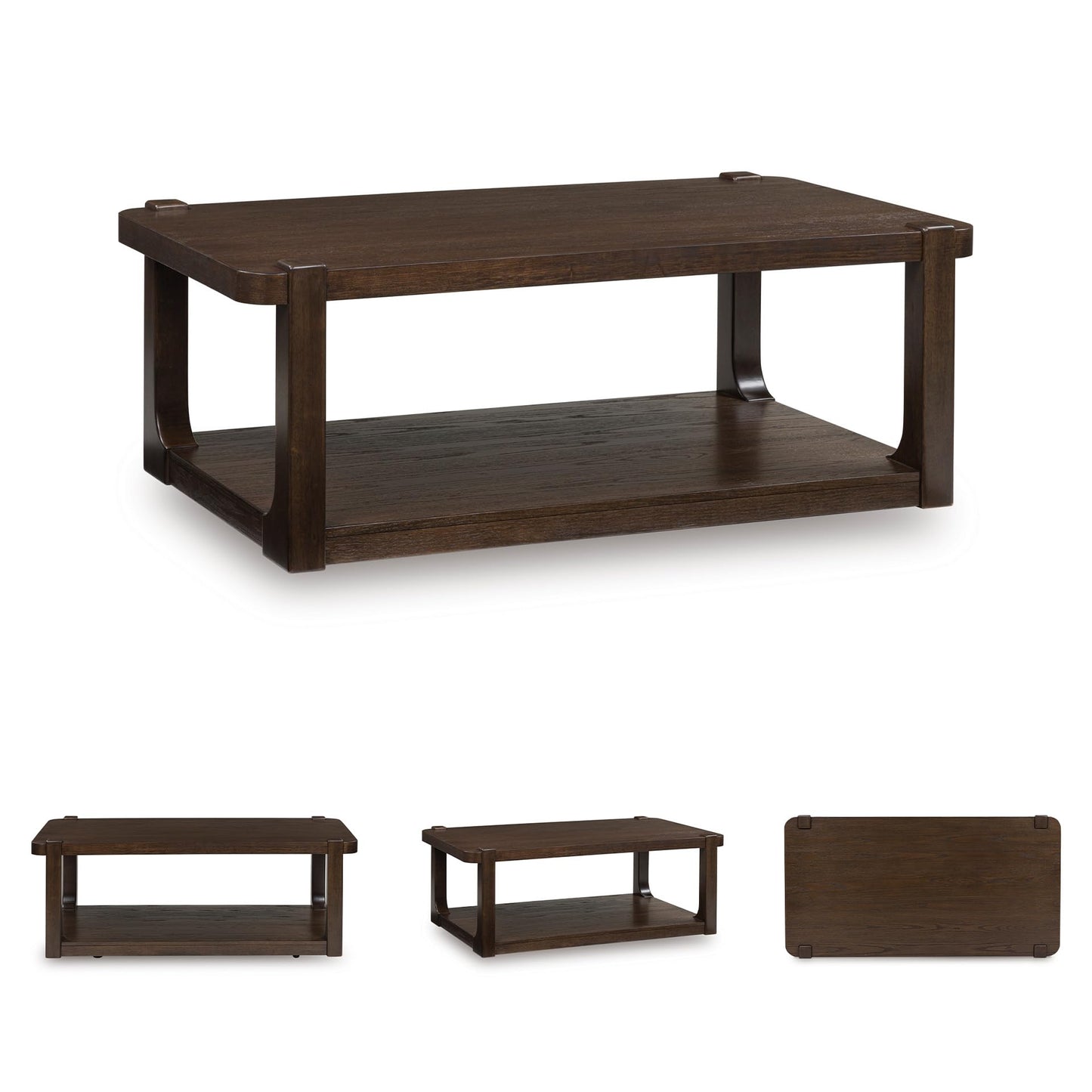 Signature Design by Ashley Breckington Contemporary Coffee Table with Lower Shelf and Casters, Dark Brown