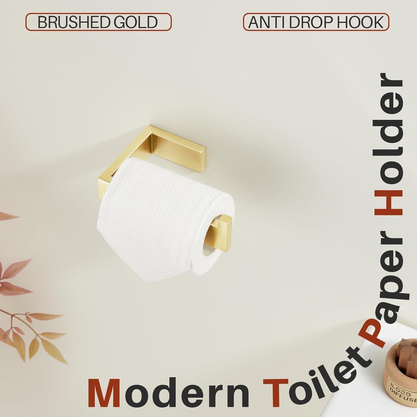 KOKOSIRI Toilet Paper Holder Gold Tissue Paper Dispenser for Kitchen Bathroom Washroom Toilet Roll Holder Wall Mounted Stainless Steel B2009BG