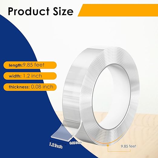 10 Packs Double Sided Tape Heavy Duty, Nano Tape Mounting Tape Clear Multipurpose Strong Adhesive Tape for Home, Office, 1.2 in × 9.85 FT