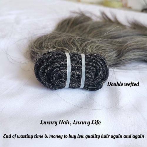 Raw Straight Salt and Pepper Gray Human Hair Bundles Unprocessed 10IN Short Grey Human Hair 1 Single Bundle, 5+ Years Long Lifespan 50% Grey Mixed 50% Black Color Virgin Hair Weave Weft by Clytie