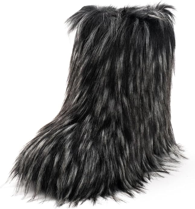 IXU Women's Faux Fur Boot Furry Fluffy Round Toe Suede Snow Winter Women Boots Comfy Plush Warm Short Outdoor Indoor Flat ...