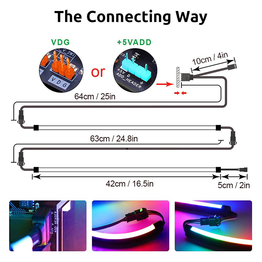 Speclux NEON Addressable RGB PC LED Strip, 2x15.7inch WS2812 RGB Rainbow Magnetic ARGB Strip for 5V 3-pin Aura SYNC, Gigabyte RGB Fusion, MSI Mystic Light Sync, with 12pcs Strong Magnetic Brackets