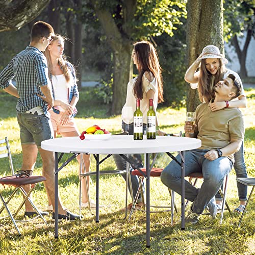 JupiterForce 4 FT Round Folding Table, 48" Indoor Outdoor Portable Plastic Dining Card Table for Kitchen, Commercial, Camp...