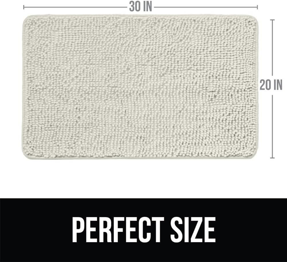 KANGAROO Bathroom Rugs, Chenille Soft Absorbent Bath Rug, Shaggy Shower Mat, Quick Dry Machine Wash Bathmat, Plush Carpet Mats for Tub, Bathtub and Room Home Decor Accessories, 30x20, Cream