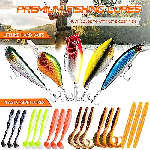 PLUSINNO 353/404 PCS Fishing Lures, Upgrade Fishing Tackle Box with Tackle Included, Crankbaits, Hooks, Weights, Other Acc...