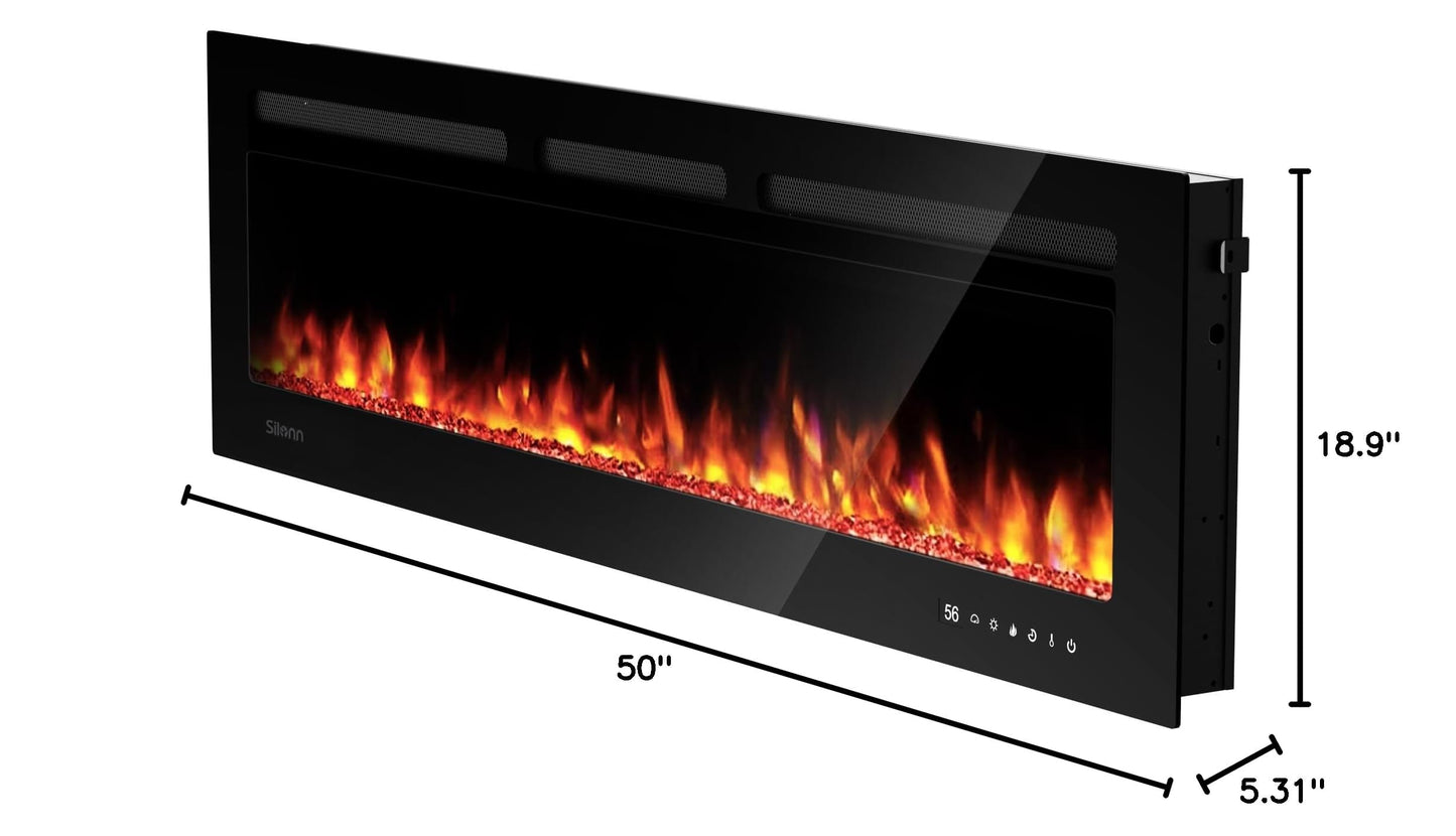 Silonn 50″Smart Electric Fireplace Heater with App & Remote Control, 4777 BTU Heat Output, Ultra-Slim Wall-Mounted or Recessed Electric Fireplace Inserts with Timer, 20 Flame Colors,WiFi Enabled