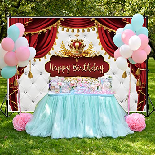 OERJU Royal Prince Birthday Backdrop Royal Red and Gold Happy Birthday Backdrop Little Baby Prince King Crown Curtain Phot...