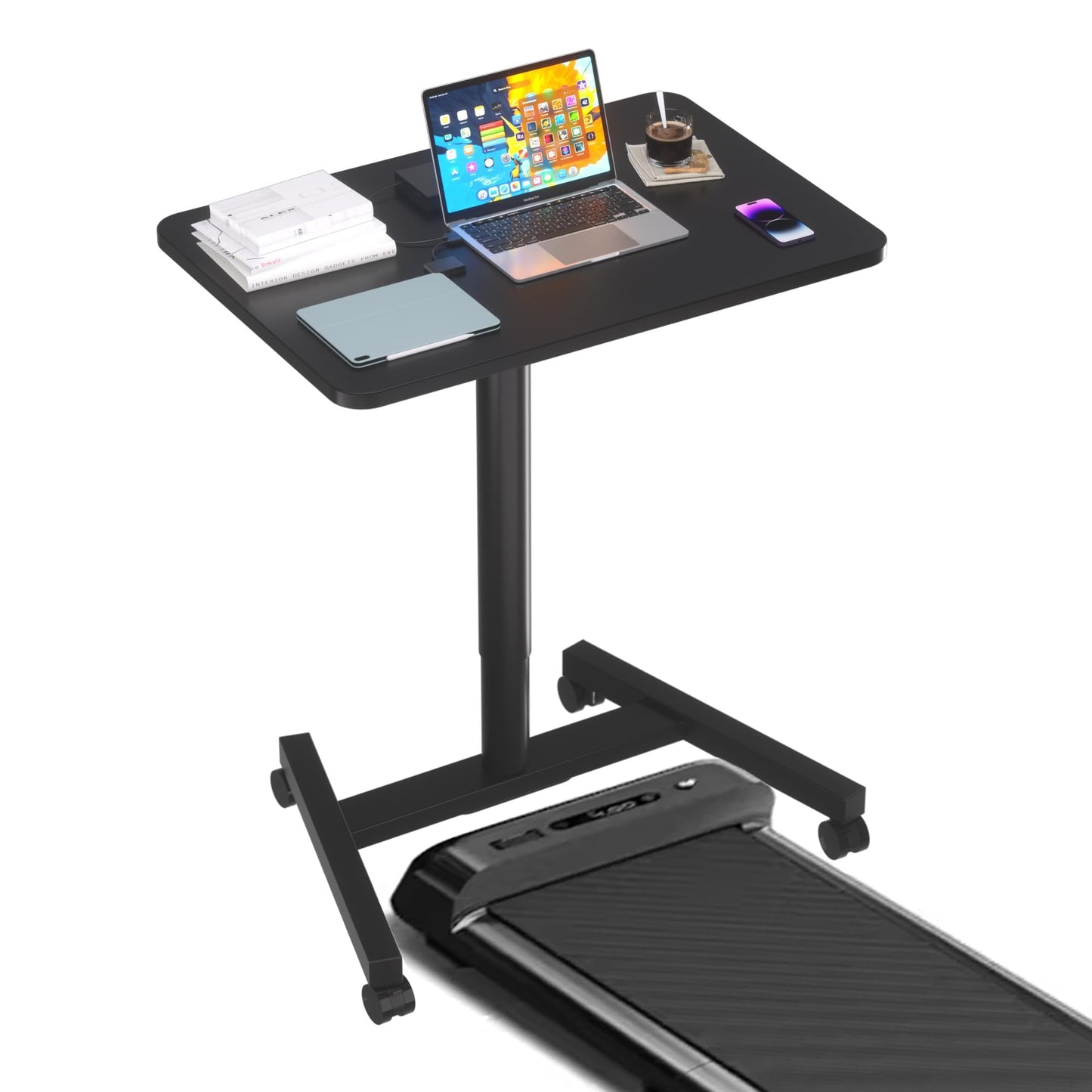 MPETAPT 28-Inch Mobile Standing Desk, Adjustable Computer Desk, Portable Standing Desk with Lockable Wheels, Rolling Table for Home Office Classroom Hospital (Jet - Black)