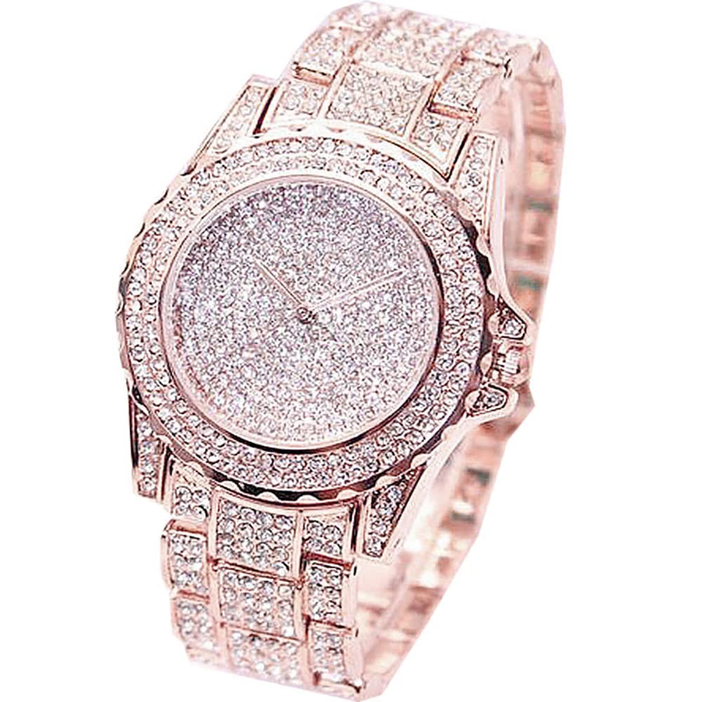 ARMRA Diamond Watch Iced Out Bling Rhinestone Gold Plated Silver Watch Stainless Steel Quartz Wrist Watches for Women Ladies Hip hop Men