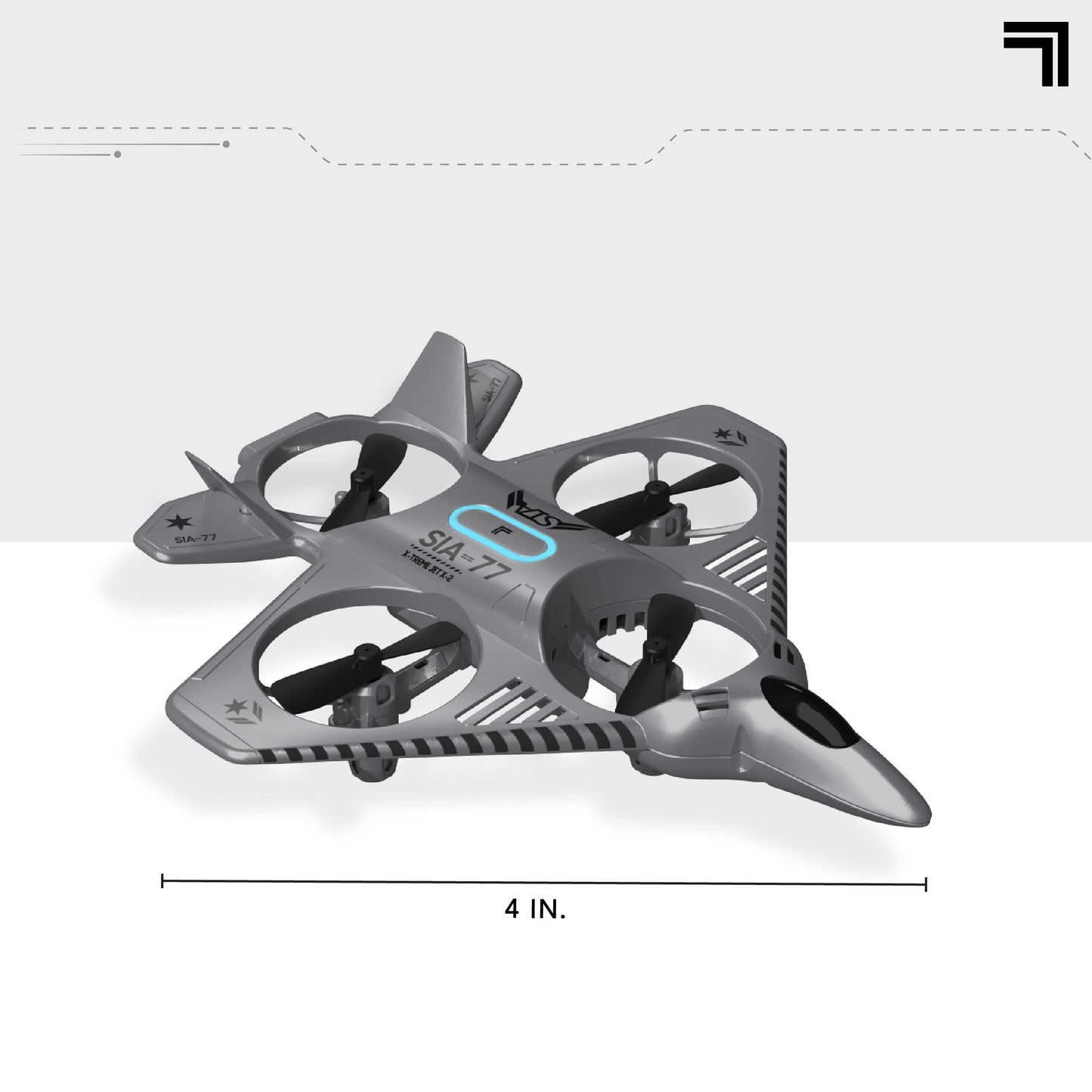 Sharper Image® X-Treme Jet X-2 High-Performance Remote Control Drone, 2.4 GHz Long Range Wireless Control, Advance Auto-Pilot with 360 Barrel Roll, 7-piece, Grey, Age 8+