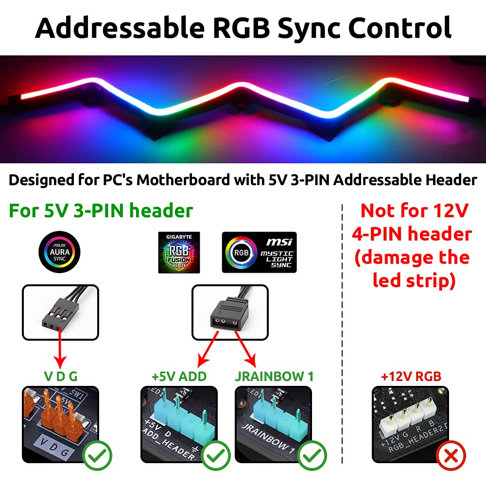 Speclux NEON Addressable RGB PC LED Strip, 2x15.7inch WS2812 RGB Rainbow Magnetic ARGB Strip for 5V 3-pin Aura SYNC, Gigabyte RGB Fusion, MSI Mystic Light Sync, with 12pcs Strong Magnetic Brackets